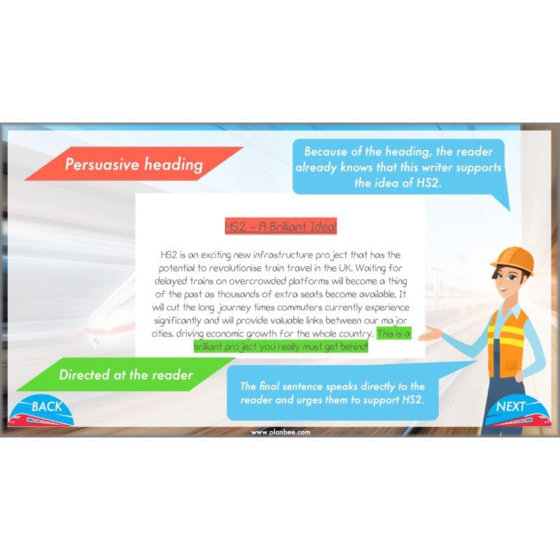 PlanBee HS2 Persuasive Writing KS2 English Planning Pack | PlanBee