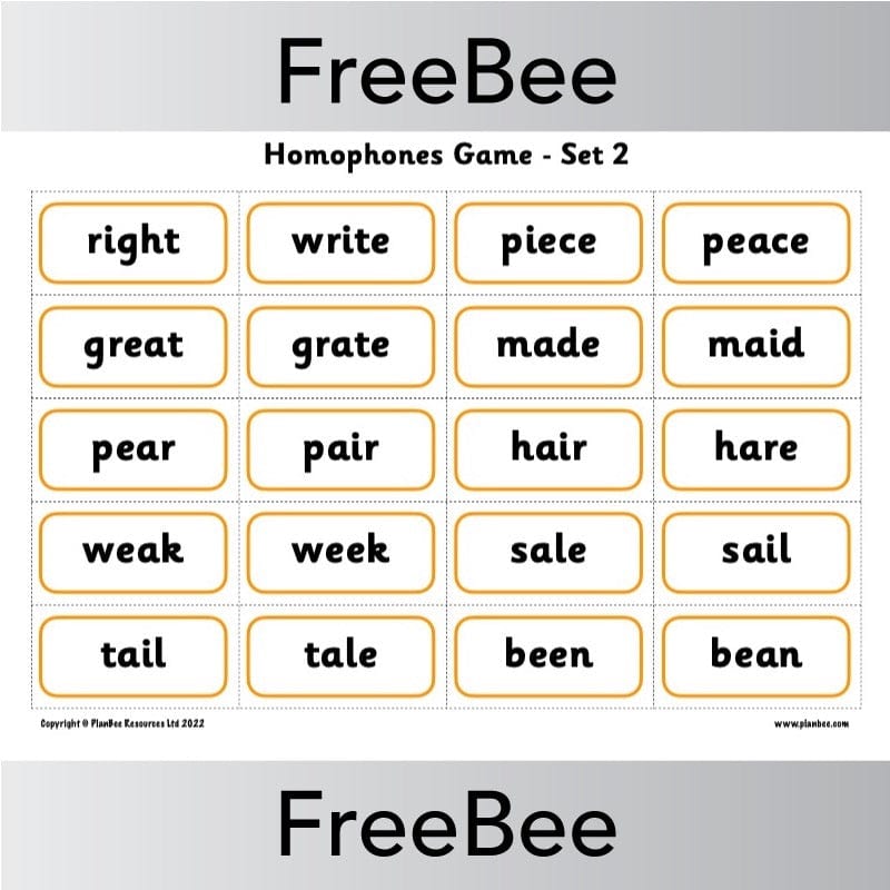 PlanBee FREE Homophones Game by PlanBee