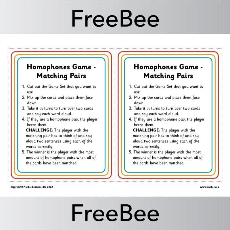 PlanBee FREE Homophones Game by PlanBee
