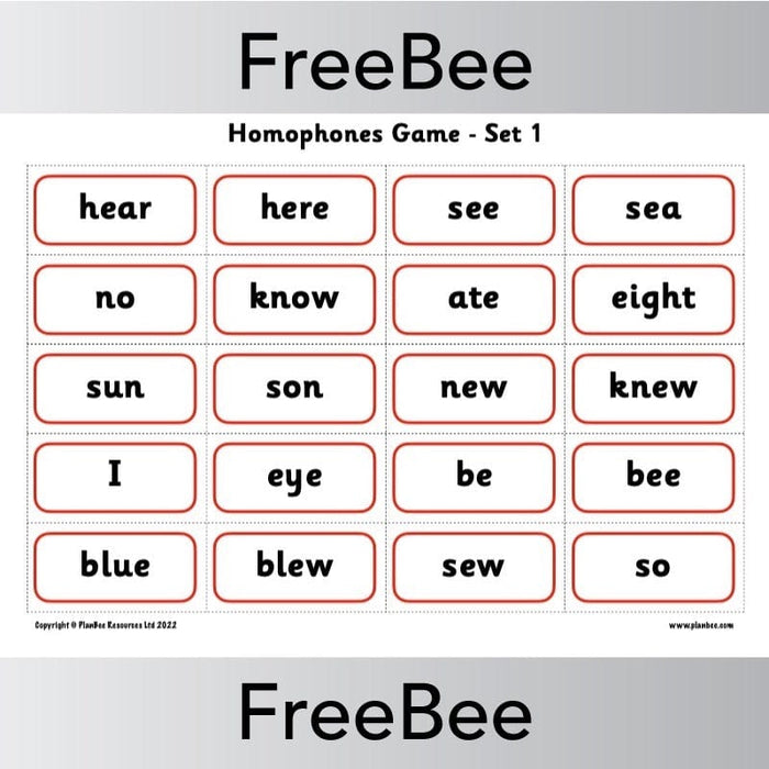 PlanBee FREE Homophones Game by PlanBee