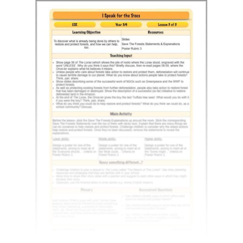 PlanBee I Speak for the Trees KS2 Ecosystems ESR Lessons