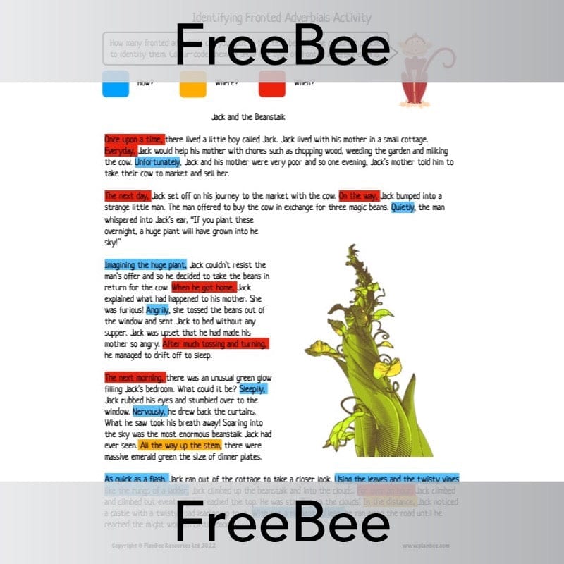 PlanBee FREE Identifying Fronted Adverbials Activity from PlanBee