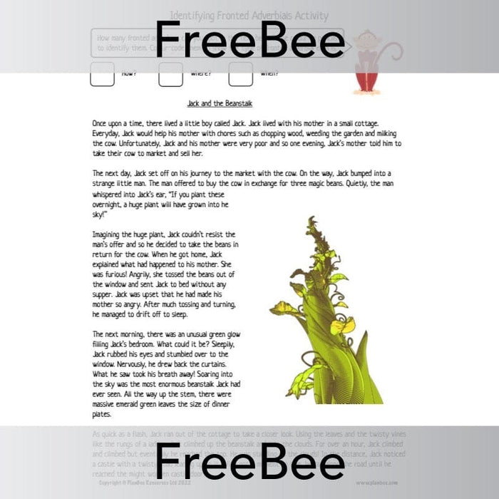 PlanBee FREE Identifying Fronted Adverbials Activity from PlanBee