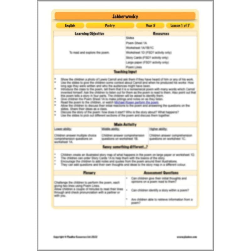 PlanBee Jabberwocky Planning KS2 | Year 5 Poetry | PlanBee