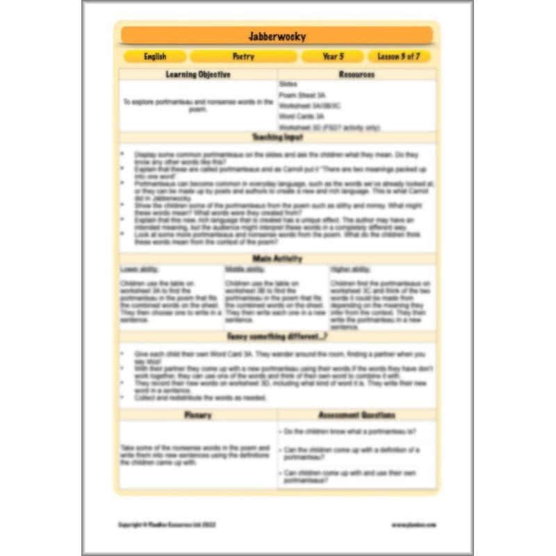 PlanBee Jabberwocky Planning KS2 | Year 5 Poetry | PlanBee