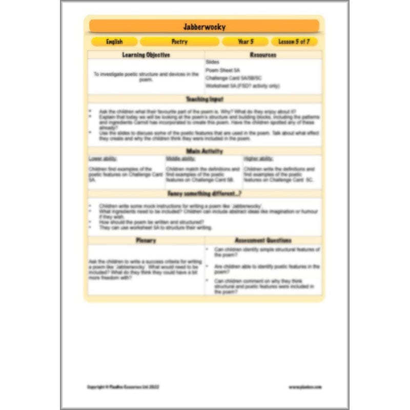 PlanBee Jabberwocky Planning KS2 | Year 5 Poetry | PlanBee