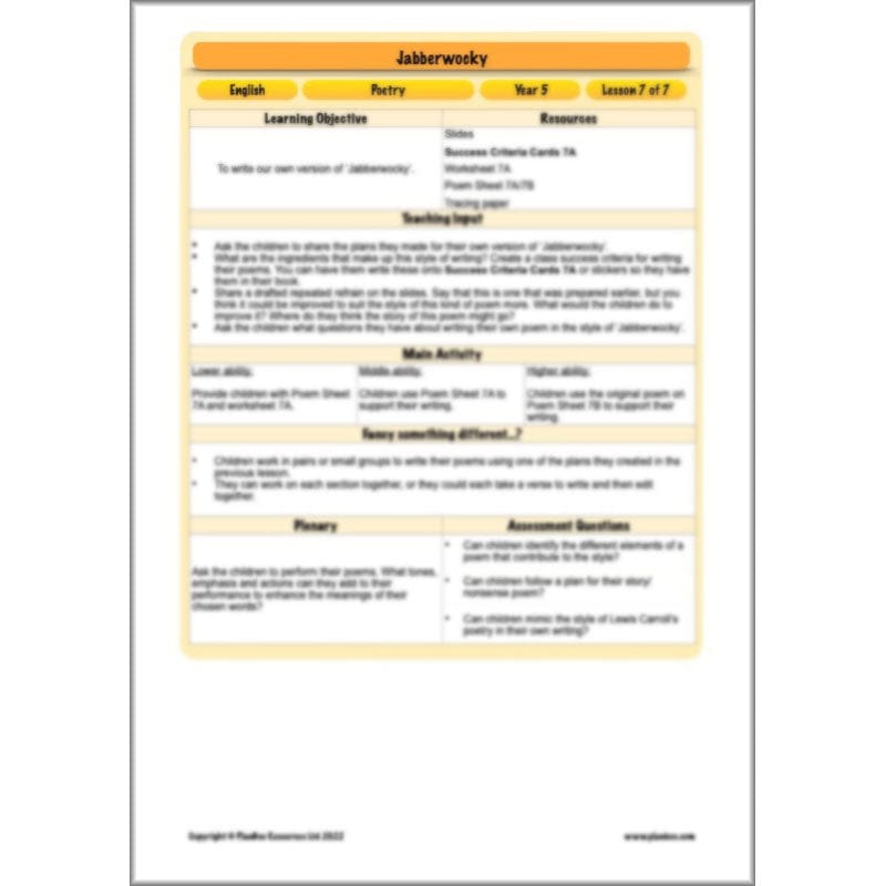 PlanBee Jabberwocky Planning KS2 | Year 5 Poetry | PlanBee