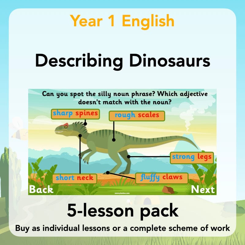 PlanBee Dinosaur Writing Activities KS1 - Dinosaur Adjective Lessons