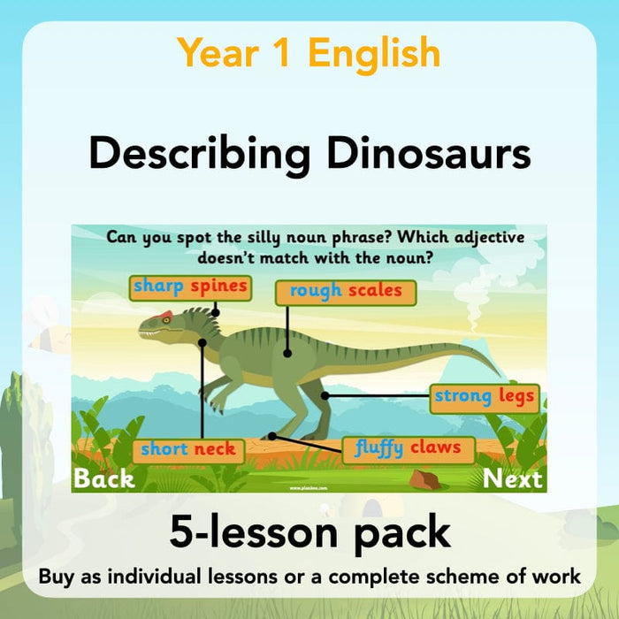 PlanBee Dinosaur Writing Activities KS1 - Dinosaur Adjective Lessons