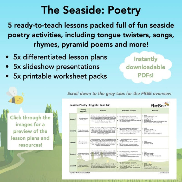 PlanBee Seaside Poetry KS1 | Year 1/2 English Lessons | PlanBee