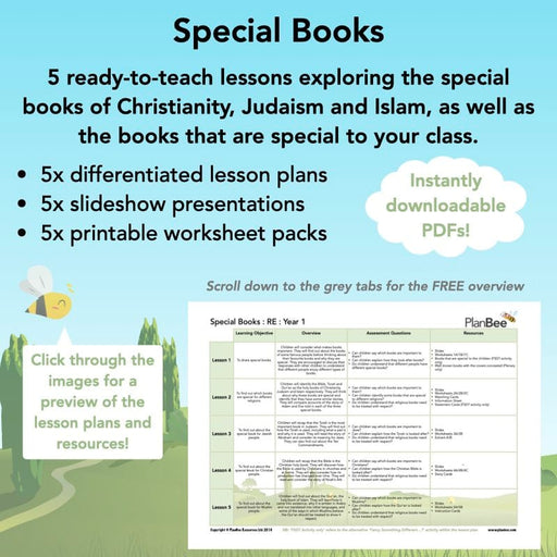 PlanBee Exploring Special Books KS1 RE downloadable lesson pack