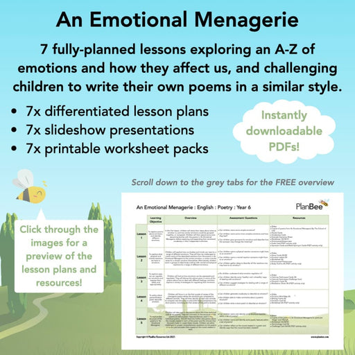 PlanBee An Emotional Menagerie Year 6 Poetry Lesson Pack by PlanBee