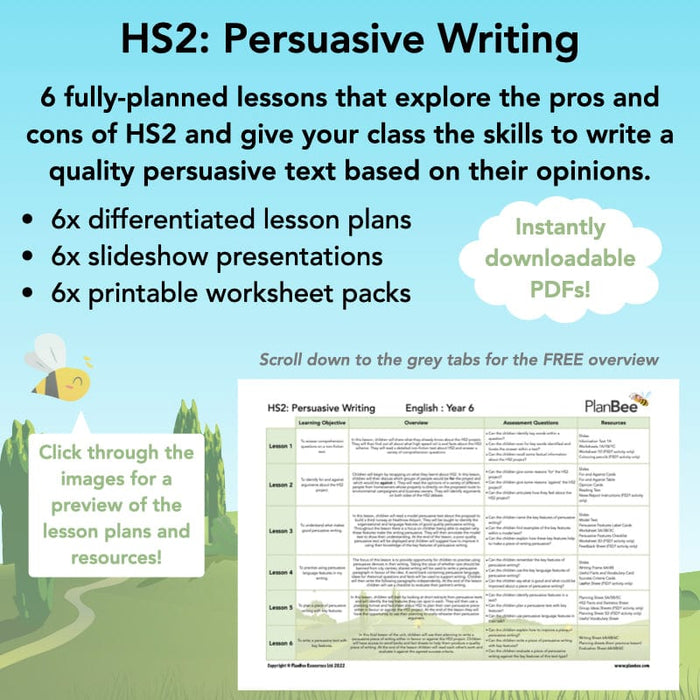 PlanBee HS2 Persuasive Writing KS2 English Planning Pack | PlanBee