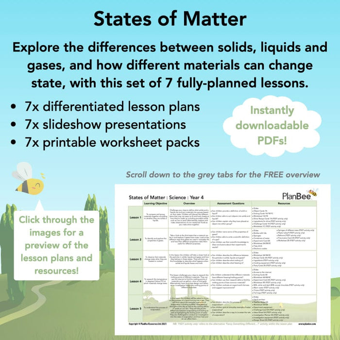 PlanBee Year 4 States of Matter KS2 Science Lesson Plans by PlanBee