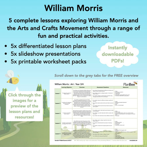 PlanBee William Morris KS2 Art Lesson Plan Packs for Year 3 & Year 4
