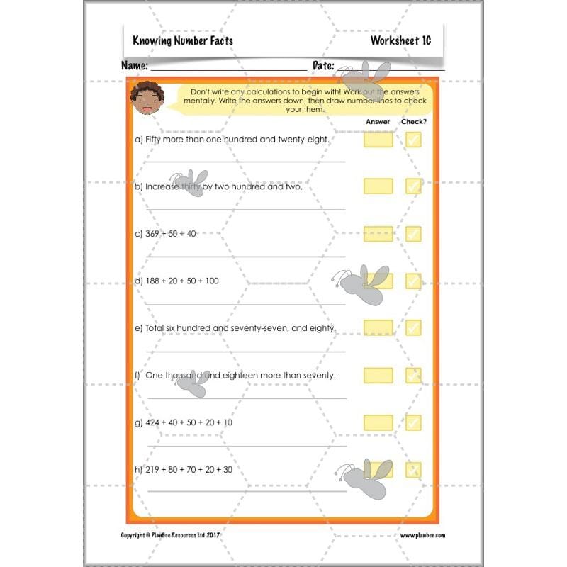 PlanBee Knowing Number Facts: Addition & Subtraction - Year 3 Maths Lessons