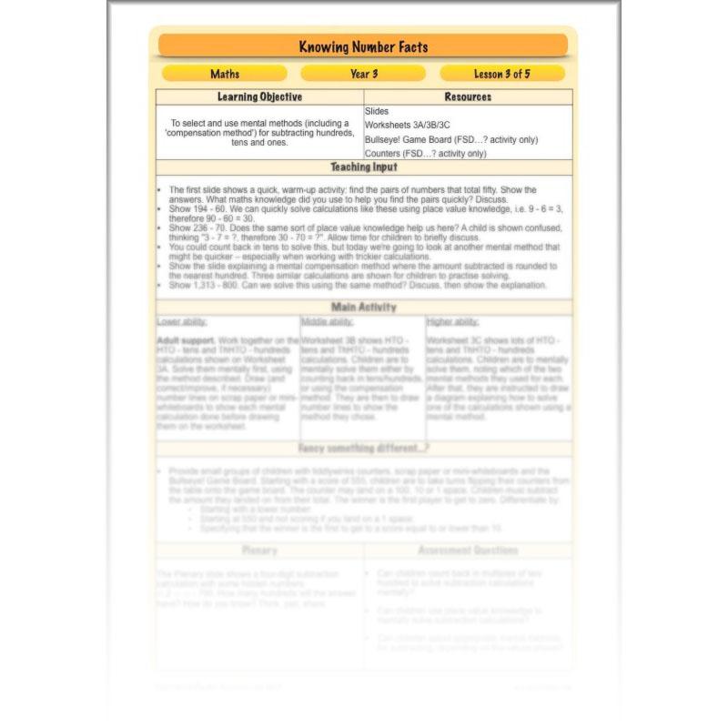 PlanBee Knowing Number Facts: Addition & Subtraction - Year 3 Maths Lessons