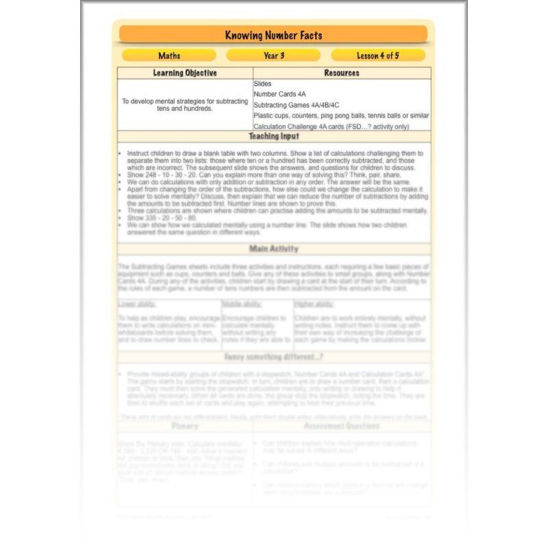 PlanBee Knowing Number Facts: Addition & Subtraction - Year 3 Maths Lessons