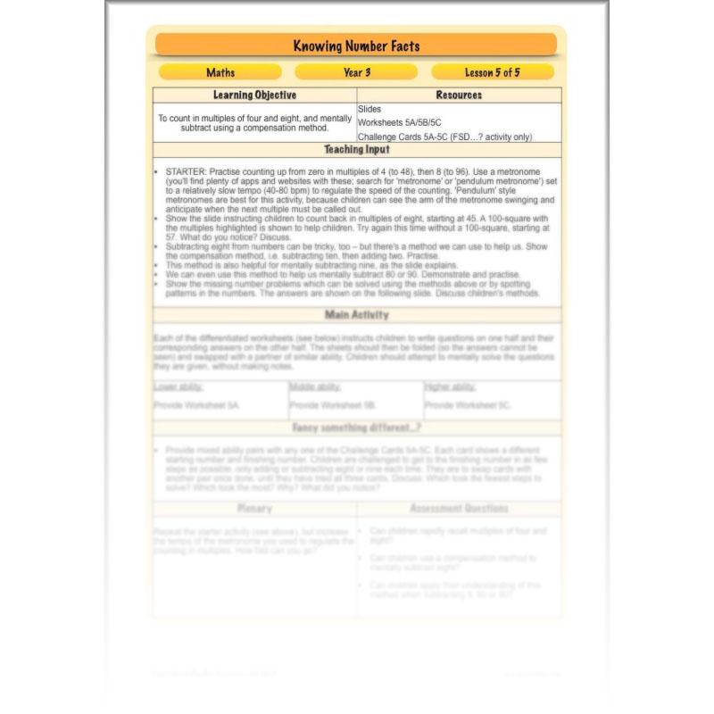 PlanBee Knowing Number Facts: Addition & Subtraction - Year 3 Maths Lessons