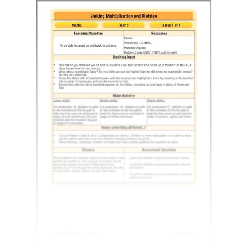 PlanBee Linking Multiplication and Division: Year 3 Primary Maths Lessons