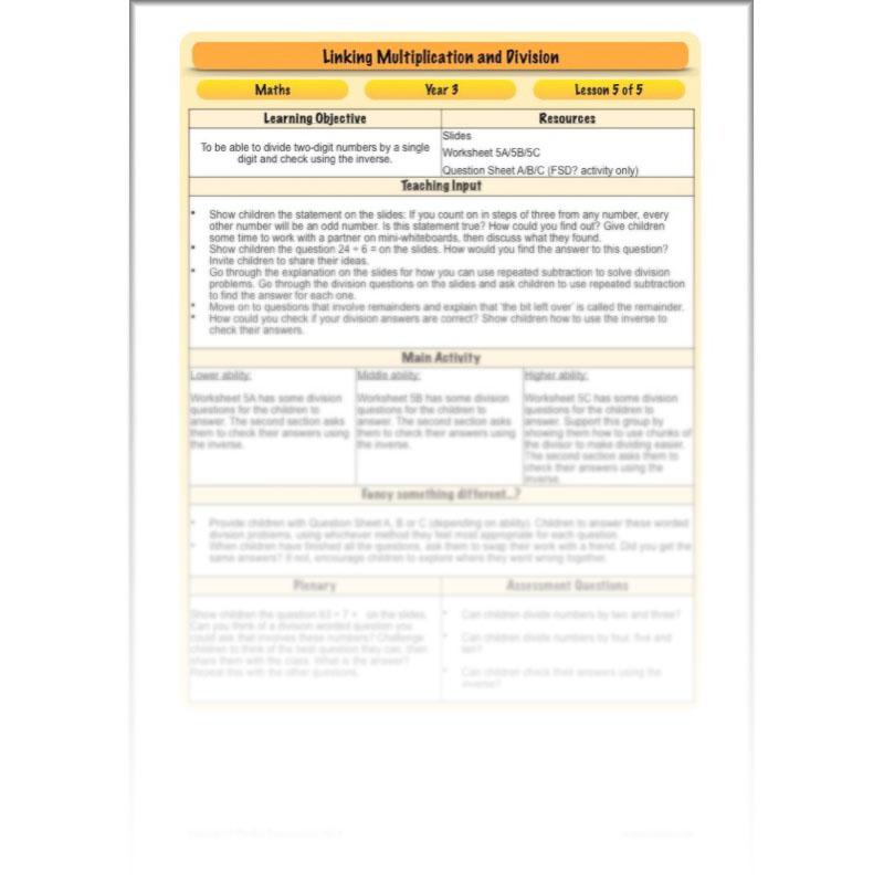 PlanBee Linking Multiplication and Division: Year 3 Primary Maths Lessons