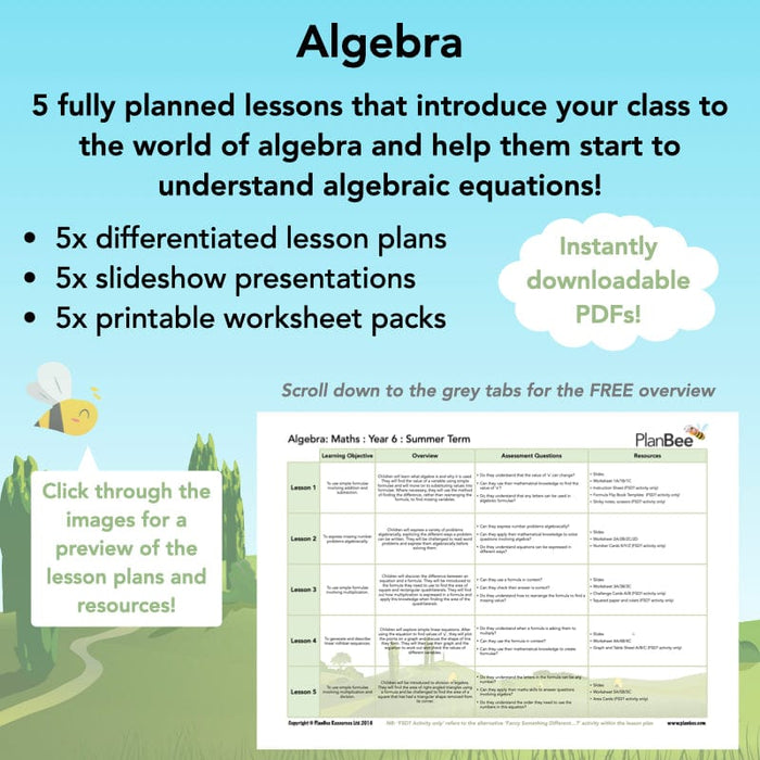 PlanBee Algebra: simple algebra lesson planning for Year 6