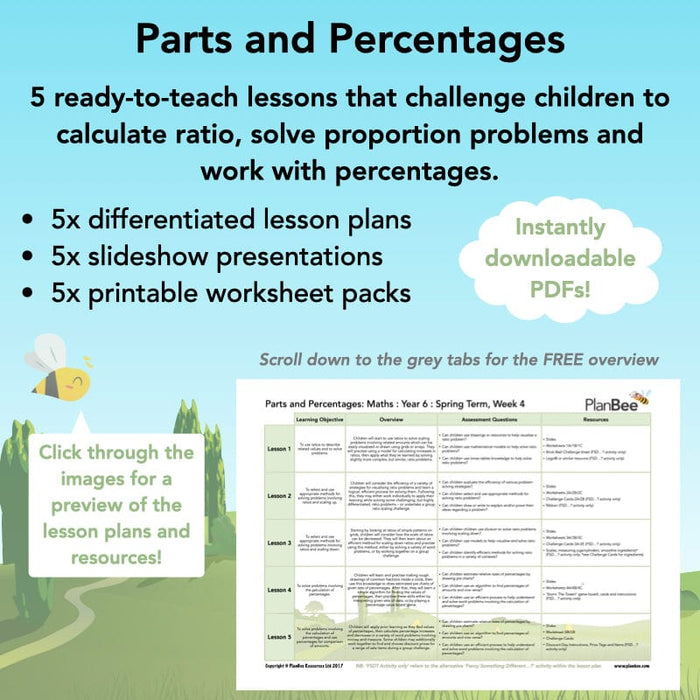 PlanBee Parts and Percentages Year 6 ratio and proportion | PlanBee