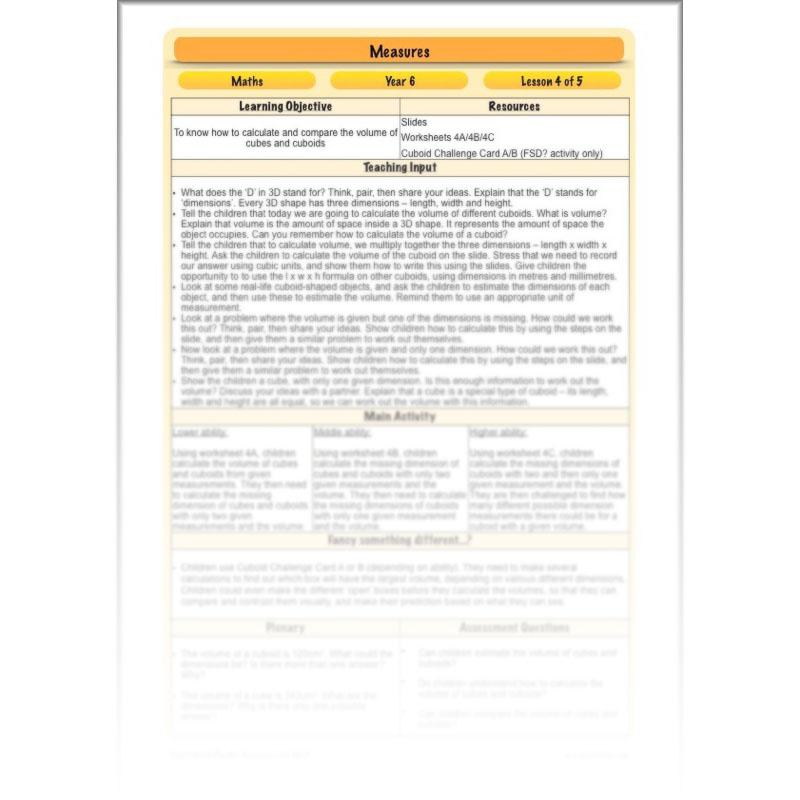 PlanBee Measures Year 6 Maths Lesson Planning and Resources