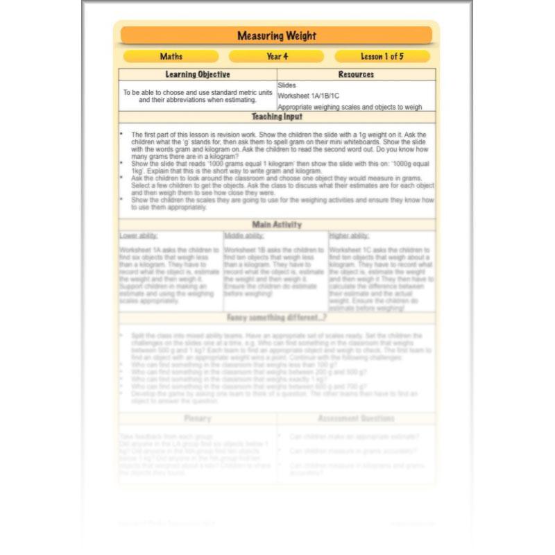 PlanBee Measuring Weight - Measurement: Primary Year 4 Maths Planning KS2