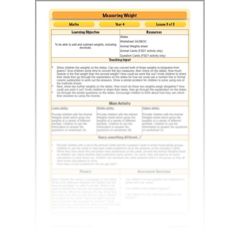 PlanBee Measuring Weight - Measurement: Primary Year 4 Maths Planning KS2
