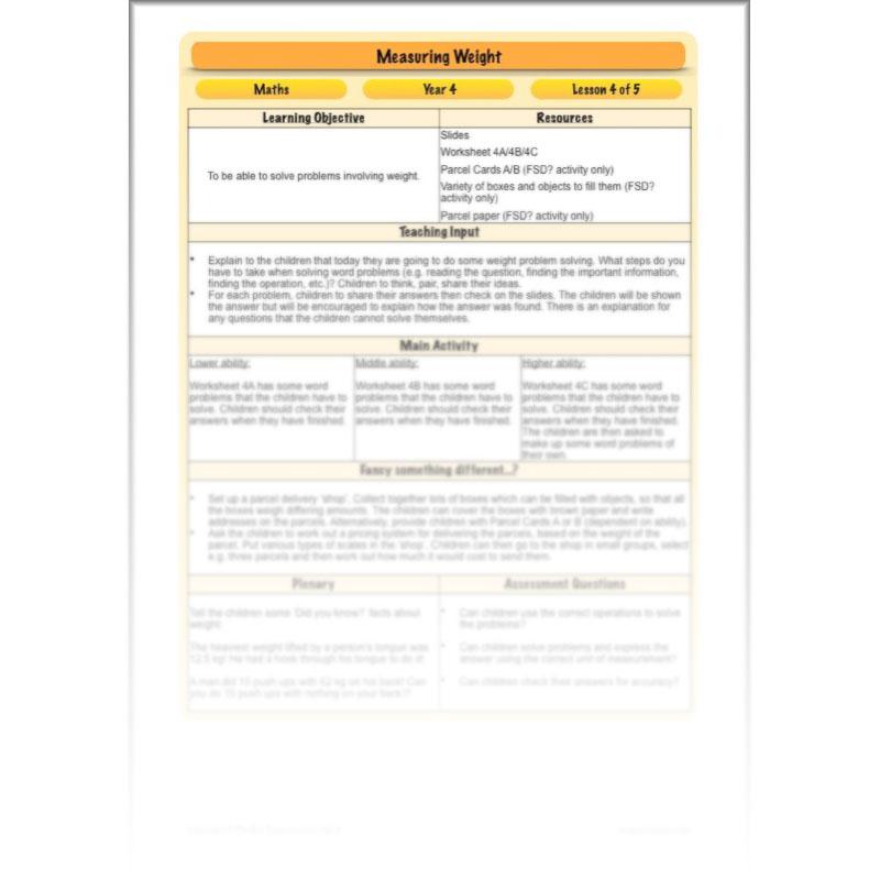 PlanBee Measuring Weight - Measurement: Primary Year 4 Maths Planning KS2
