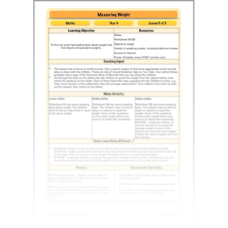 PlanBee Measuring Weight - Measurement: Primary Year 4 Maths Planning KS2