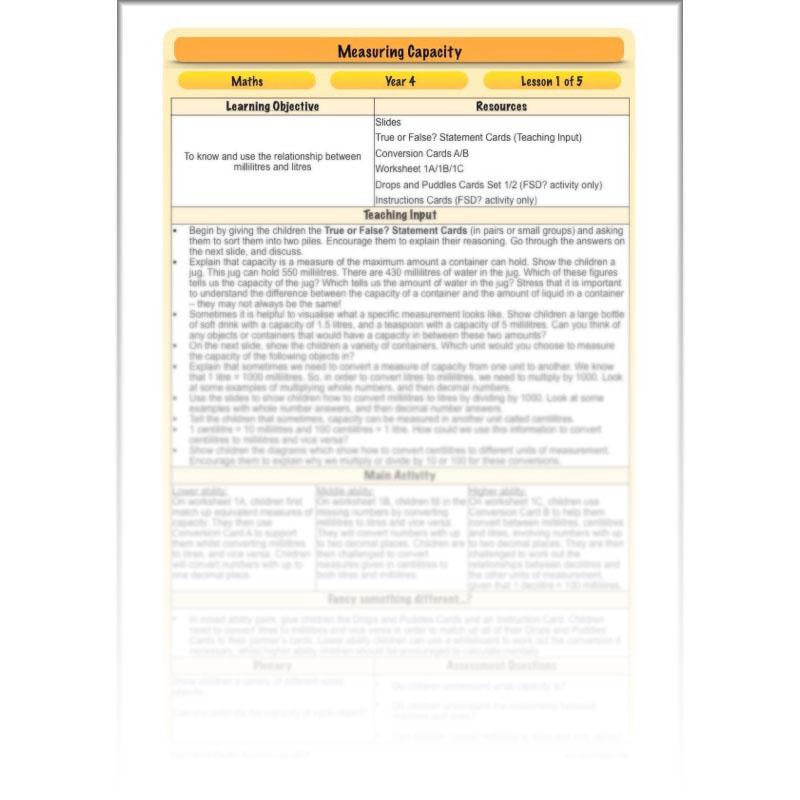 PlanBee Measuring Capacity Year 4 Maths Lesson Planning Pack