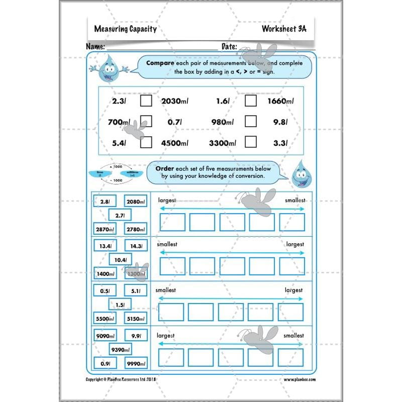 PlanBee Measuring Capacity Year 4 Maths Lesson Planning Pack