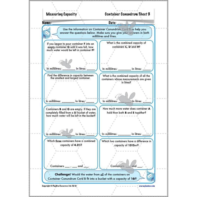 PlanBee Measuring Capacity Year 4 Maths Lesson Planning Pack