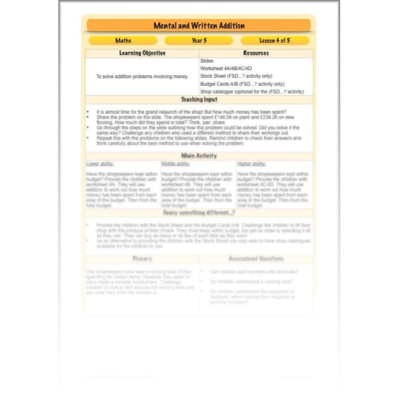 PlanBee Mental & Written Addition - Year 5 Maths Planning - PlanBee