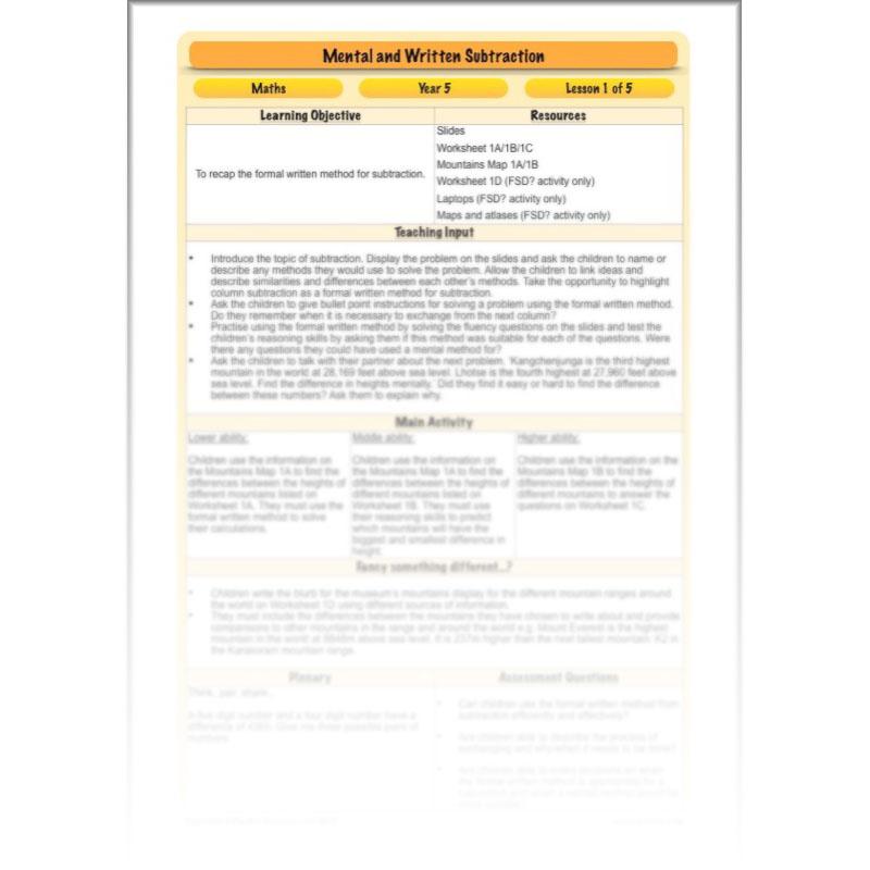 PlanBee Mental & Written Subtraction - Year 5 Maths Planning PlanBee