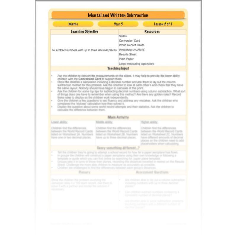 PlanBee Mental & Written Subtraction - Year 5 Maths Planning PlanBee