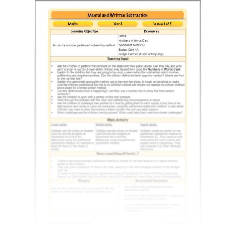 PlanBee Mental & Written Subtraction - Year 5 Maths Planning PlanBee