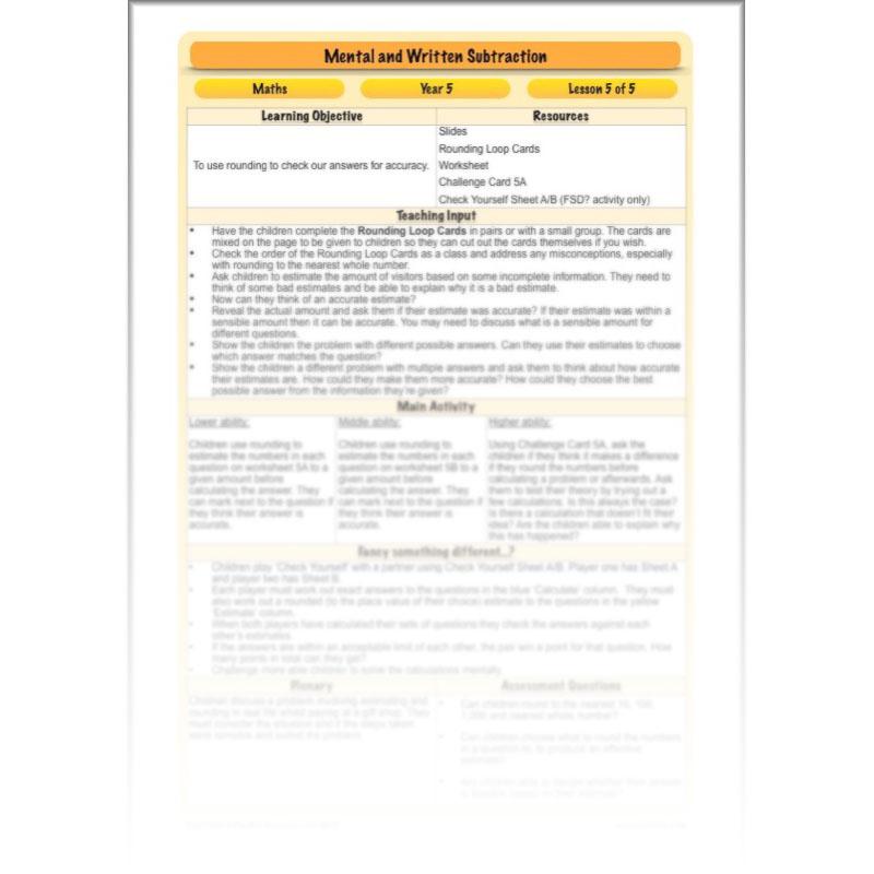 PlanBee Mental & Written Subtraction - Year 5 Maths Planning PlanBee