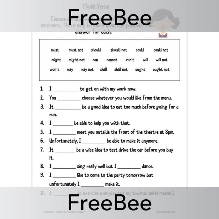 PlanBee FREE Modal Verbs Worksheet KS2 by PlanBee