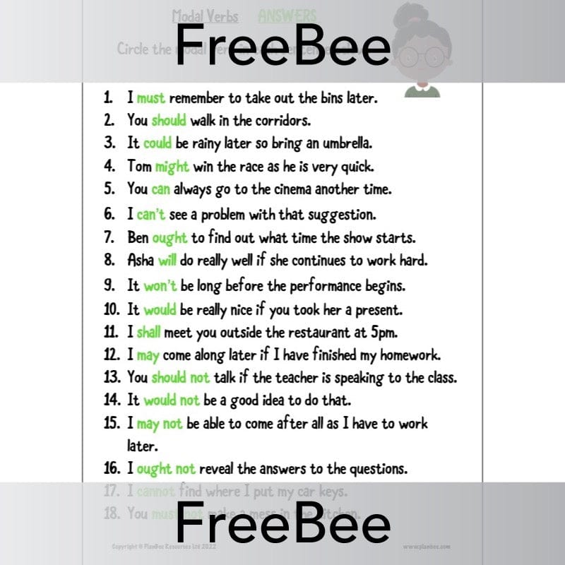 PlanBee FREE Modal Verbs Worksheet KS2 by PlanBee