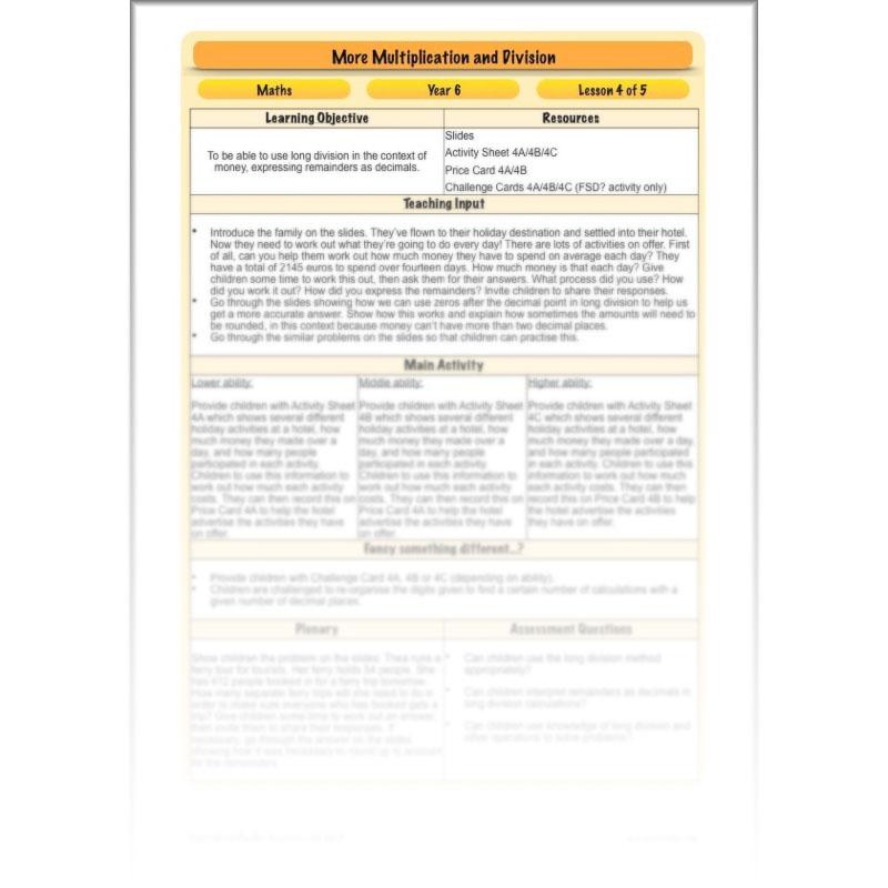 PlanBee More Multiplication and Division - Year 6 Maths Planning and Resources