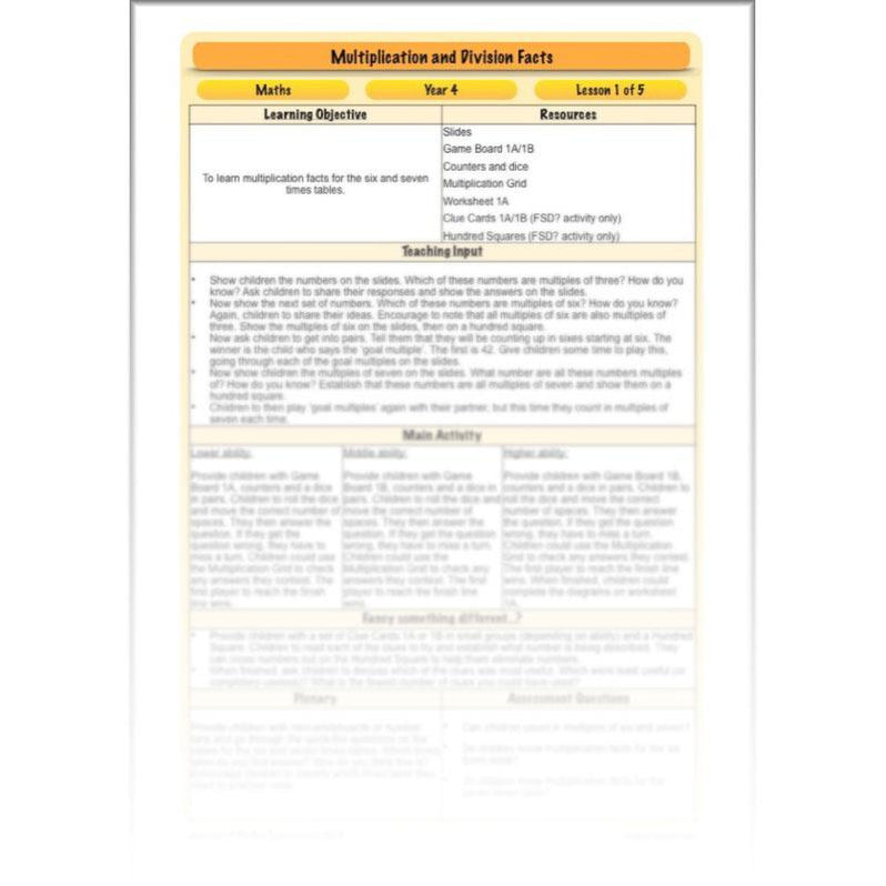 Multiplication and Division Facts Year 4 Maths by PlanBee