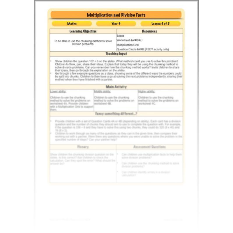 PlanBee Multiplication and Division Facts - Times Tables | Year 4 Maths