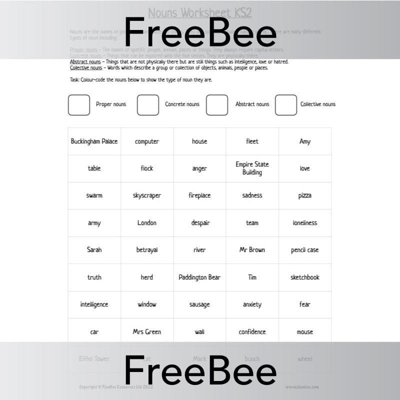 PlanBee FREE Nouns Worksheet KS2 by PlanBee