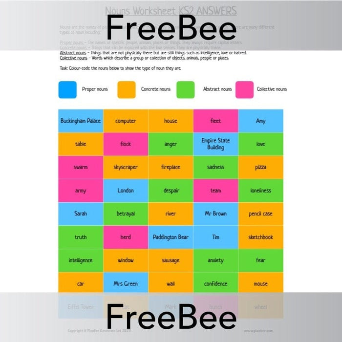 PlanBee FREE Nouns Worksheet KS2 by PlanBee