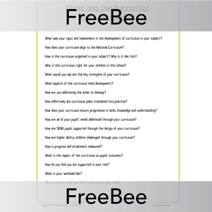FREE Ofsted Deep Dive Question List by PlanBee