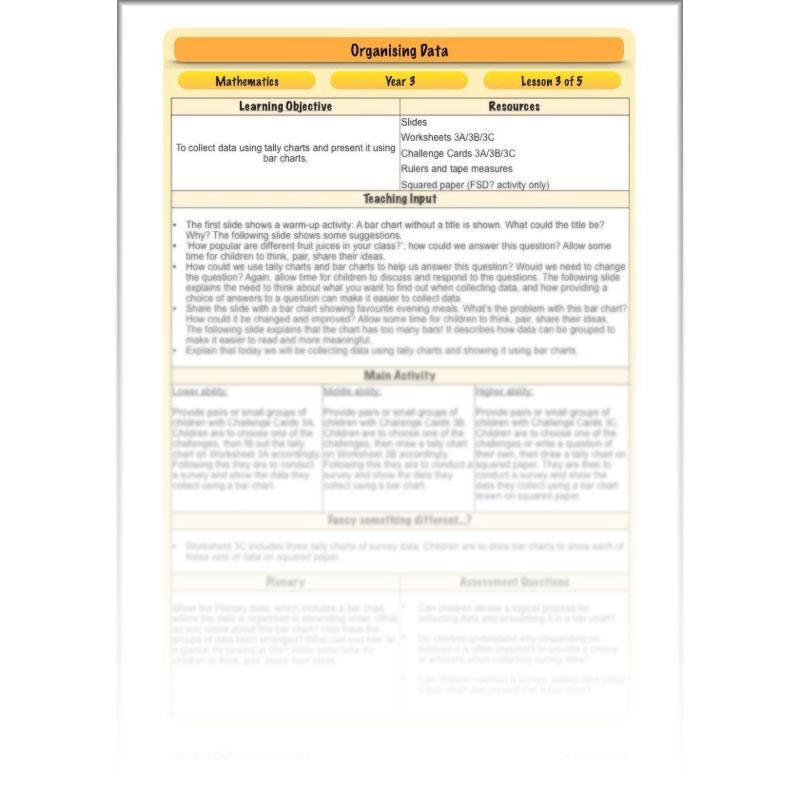 PlanBee Year 3 Statistics Organising Data PlanBee Maths Lesson
