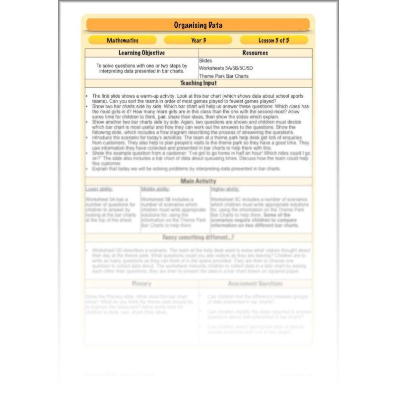 PlanBee Year 3 Statistics Organising Data PlanBee Maths Lesson